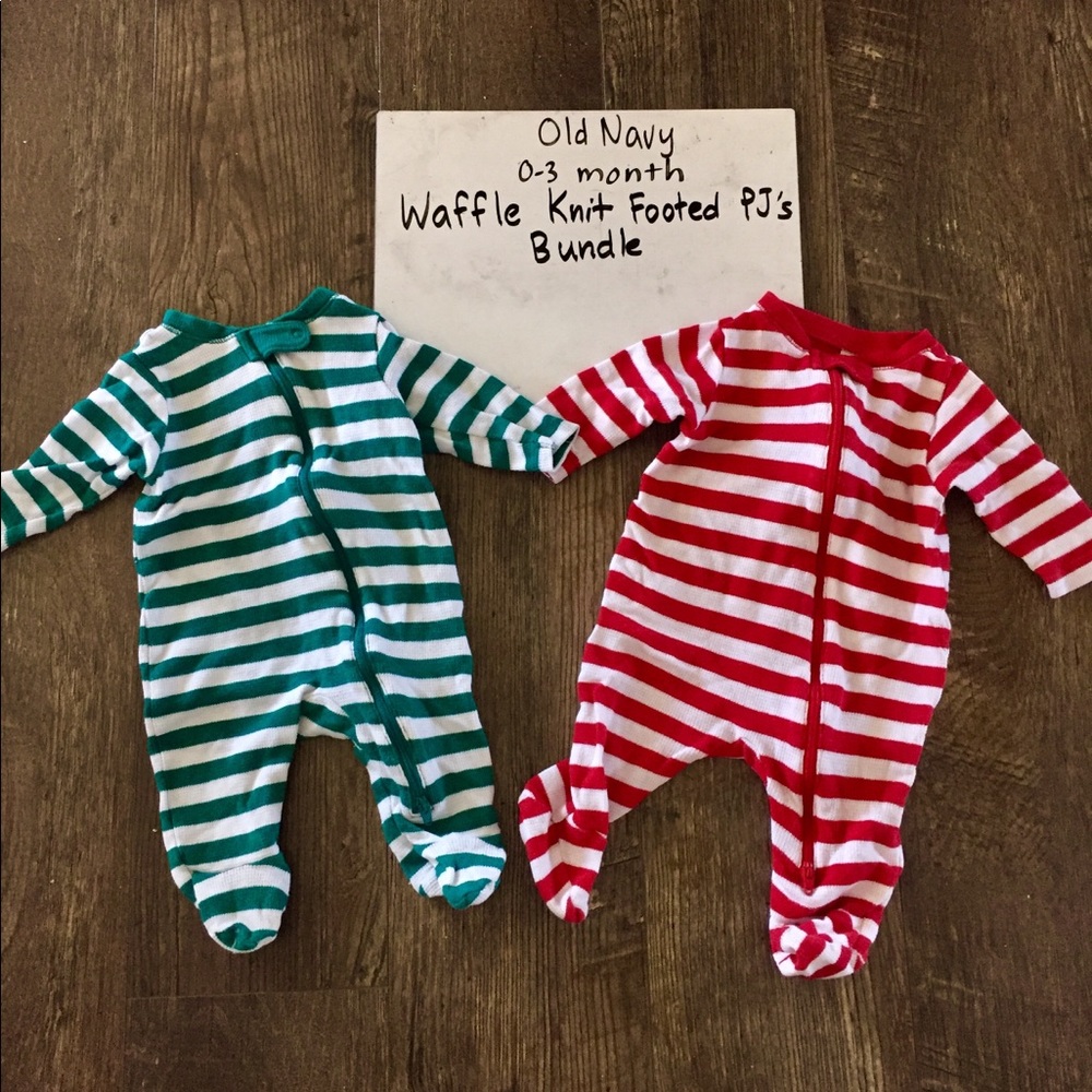 VGUC 0-3 mth Old Navy Waffle Knit Footed Pajamas
